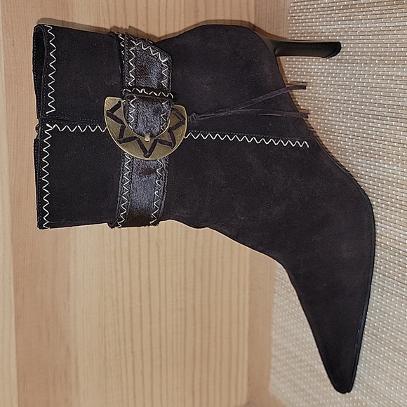Casadei sz10 Suede Zip Boots with Pony Hair Buckle - Picture 1 of 13